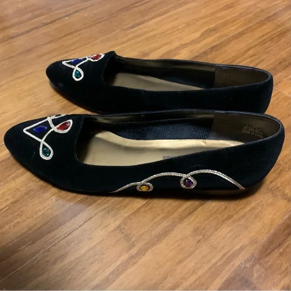 LIFE STRIDE NITE LIFE JEWELS black
suede FLATS avant garde rainbow VTG 80’s SZ11 - Picture 7 of 16